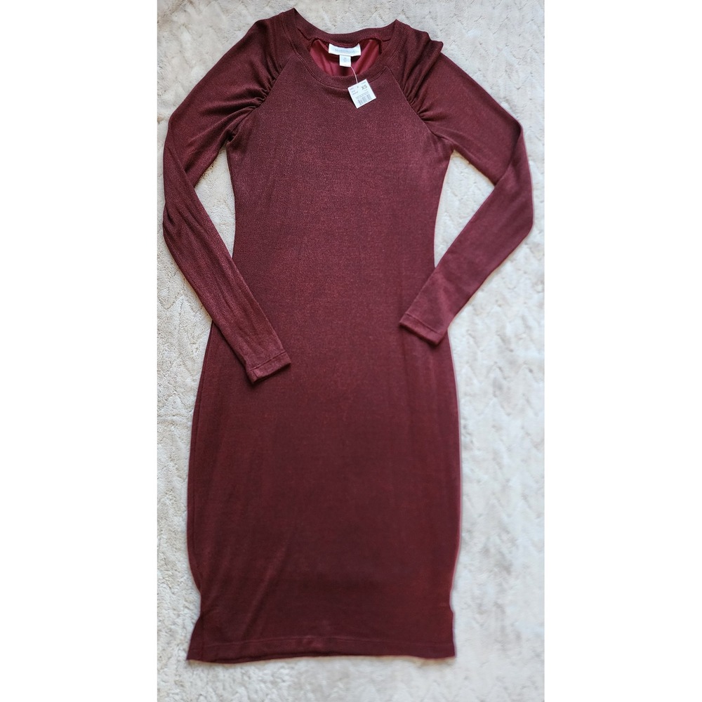 Motherhood Maternity Burgundy Space Dye Ruched Shoulder Bodycon Dress XS NWT